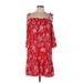 H&M Casual Dress - Shift Square 3/4 sleeves: Red Floral Dresses - Women's Size 10