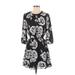 Forever 21 Casual Dress - A-Line Crew Neck 3/4 sleeves: Gray Floral Dresses - Women's Size Small
