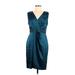 St. John Casual Dress - Sheath V Neck Sleeveless: Teal Print Dresses - Women's Size 8