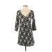 O'Neill Casual Dress - Shift V Neck 3/4 sleeves: Black Floral Dresses - Women's Size X-Small