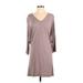 Uniqlo Casual Dress - Shift V Neck 3/4 sleeves: Gray Print Dresses - Women's Size Small