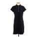 Lands' End Casual Dress - Shirtdress High Neck Short sleeves: Black Print Dresses - Women's Size Medium