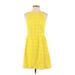 Kensie Casual Dress - A-Line High Neck Sleeveless: Yellow Print Dresses - Women's Size Small