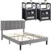 Vecelo 3 Piece Bedroom Set Upholstered/Metal in Black | Queen | Wayfair KHD-CY-QB04-DGRY&KHD-XF-NS04-BLK-A2