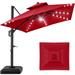 Arlmont & Co. Ronessa 10x10ft 2-Tier Square Outdoor Solar LED Cantilever Patio Umbrella w/Base Included in Red | 105 H x 120 W x 120 D in | Wayfair