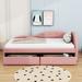 House of Hampton® Jastyn Tufted Platform Bed w/ 2 Drawers Wood & /Upholstered/Faux leather in Pink | 27.8 H x 42.1 W x 79 D in | Wayfair