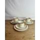 Vintage Set of 3 White Haviland Limoge China Bone China Tall Trio's Cups, Saucers, Side Plates Burgandy and Gold Details. In Good Condition