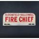 Rare Vintage Bloomfield-Hallowell Fire Chief Car Badge / Emblem - Ontario, Canada - FREE UK