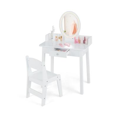 Costway Kids Vanity Set with Lighted Mirror-White