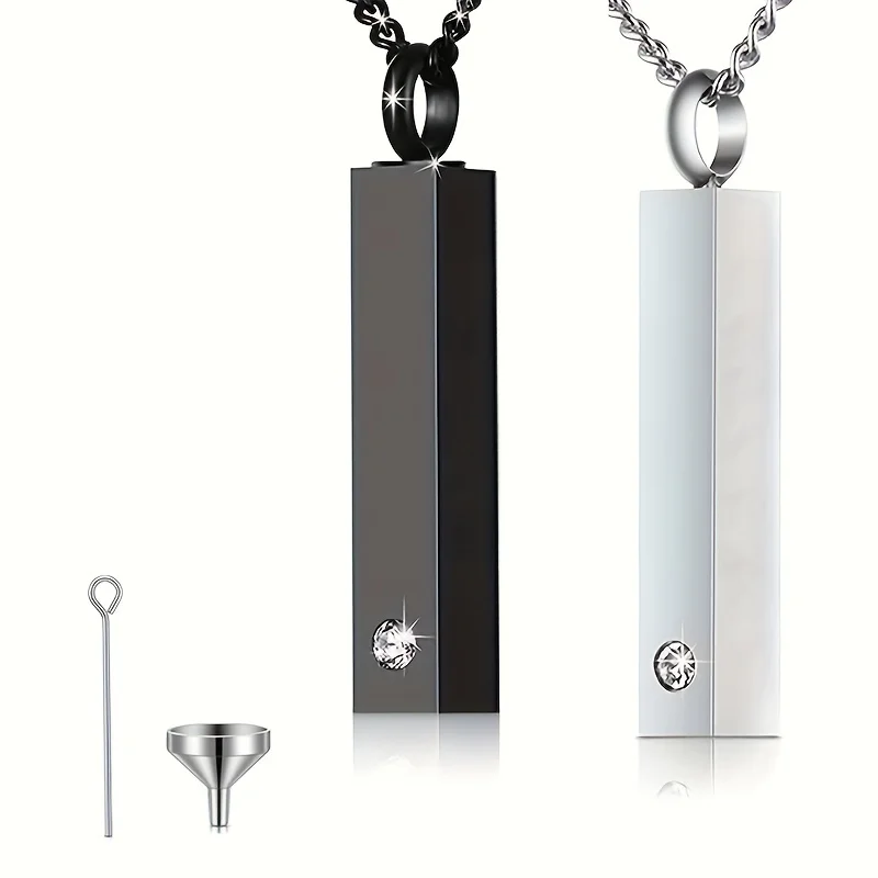 Urnen-Halskette für Asche, für Männer und Frauen, Andenken für Asche, Edelstahl, Memorial Bar-Anhänger-Halsketten für die Asche Image