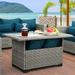 Waroom 46 Inches Outdoor Coffee Table with Storage Patio Wicker Table Stone Gray