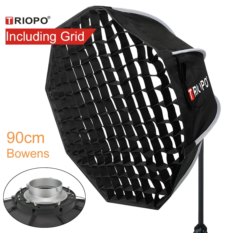 Triopo 90cm Foto Portabe Bowens Mount Softbox mit Waben gitter K90 Achteck Regenschirm Outdoor Softbox für Godox Jinbei Strobe Image