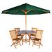 All Things Cedar 6-Piece 4-ft Teak Round Folding Table Set with Green Umbrella