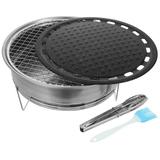 Convenient Camping Barbecue Tool Portable Bbq Grill Charcoal Rack Stove Outdoor Non-stick Pan Set Make Tea