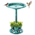 OBENSKY Birdbath w/4 Planters 28 Height Pedestal Antique Outdoor Garden Decor Vintage Yard Art (Green)