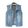 Womens Casual Denim Vest Jacket Sleeveless Collared Distressed Jean Jacket Candy Color Slim Fit Ripped Coat Tops