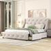 Queen Size Platform Bed with 4 Storage Drawers, Upholstered Platform Queen Bed Frame with Wingback Tufted Headboard
