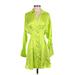 Zara Cocktail Dress - Shirtdress Plunge 3/4 sleeves: Green Print Dresses - New - Women's Size X-Small