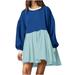 AOOCHASLIY Fall Clothes Fashion Women s Casual Over Sized Sweatshirt Long Sleeve Dress Round-Neck Ladies Patchwork Mini Dresses