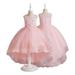 KYAIGUO Toddler Kids Wedding Tulle Dresses with Train for Girls Maxi High Low Gown Dance Tutus Handmade V-Neck Tulle Evening Wedding Pageant Special Occasion