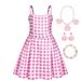 EHQJNJ Baby Girl Outfits 12-18 Months Girls Pink Dress Birthday Party with Accessories Set Pink Plaid For Kids 9-10 Girls Baby Clothes For Girls 0-3 Months Cheap