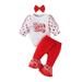 Newborn 3 Piece Christmas Lantern Sleeve Romper and Pants Headband