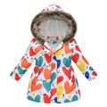 Lilgiuy Children Hooded Parka Jacket Kids Girls Cute Heart Print Padded Puffer Jacket Winter Coat Toddler Outwear with Pockets for Sweater Jean or Pants