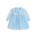 Baby Girl Tutu Tulle Dress Toddler Long Sleeve Feather Trim Mini Dress Fall Round Neck Princess Party Dress