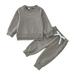 ZIZOCWA Casual Solid Color Baby Girls Sweatshirts Pants Set 2023 Fall Long Sleeve O-Neck Pullover Tops Drawstring Sweatpants Fall Clothes Grey Size70