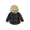 CenturyX Boys Autumn Casual Hooded Coat Long Sleeve Button Down Plaid Outerwear with Pockets Black 2-3 Years