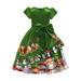 EHQJNJ Baby Girl Clothes Toddler Kids Girls Cute Christmas Cartoon Prints Bowknot Princess Dress Green Floral Baby Outfits 2T Baby Girl Outfits 3-6 Months Clearance