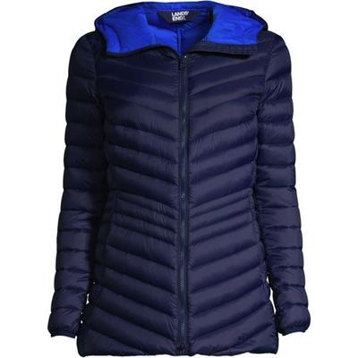 Wanderweight Down Ultralight Packable Jacket with Hood, Women, size: 24-26, plus, Blue, Nylon/Down, by Lands' End