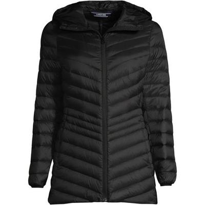 Wanderweight Down Ultralight Packable Jacket with Hood, Women, size: 14-16, petite, Black, Nylon/Down, by Lands' End