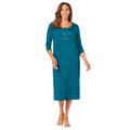 Plus Size Women's Knit T-Shirt Dress by Jessica London in Deep Teal (Size 22 W) Stretch Jersey 3/4 Sleeves