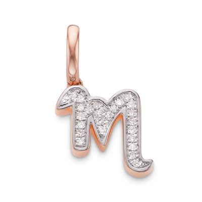 Rose Gold Alphabet M Diamond Pendant Charm Diamond