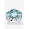 Women's 10.25 Tcw Genuine Oval-Cut Blue Topaz Ring In Platinum-Plated Sterling Silver by PalmBeach Jewelry in Blue (Size 8)