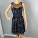 Disney Dresses | Disney Collection By Lc Lauren Conrad Dress Womens 6 Black Floral Fit & Flare | Color: Black | Size: 6