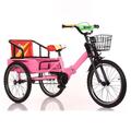 Folding kids cruiser trike,toddler pedal tricycle for age 3-10,tandem tricycle with foldable rear seat,adjustable cargo trike with rear cabin,spoke pneumatic wheel