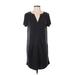 Tahari Casual Dress - Shift V Neck Short sleeves: Black Solid Dresses - Women's Size Medium