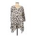 PREMISE Casual Dress - Shift Scoop Neck 3/4 sleeves: Tan Leopard Print Dresses - Women's Size Medium