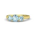 RS JEWELS 1.75 Ct Round Cut Aquamarine 14K Yellow Gold Plated Ivy Three-Stone Round-Cut Ring (6mm Gem) for Women's (M 1/2)