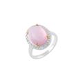 SILCASA Rose Quartz Natural Healing Birthstone Gemstone 925 Silver Gold Plated Ring for Women 54 (17.2)