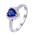 Wycian Cocktail Ring, Cubic Zirconia Ring Size J 1/2 18K White Gold AU750 1 0.8CT VVS Blue Heart Lab Sapphire with H White Natural Diamond Halo Channel