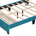 Latitude Run® Modern style bed frame w/ wooden slats & one drawer for bedroom, full Size Upholstered/Velvet in Blue | Wayfair