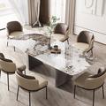 Corrigan Studio® Pandora rectangular Italian dining table & chair light luxury 7 Upholstered/Metal in Gray | 29.52 H x 35.43 W x 70.86 D in | Wayfair