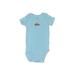 Carter's Short Sleeve Onesie: Blue Print Bottoms - Size 3 Month