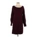 New York & Company Casual Dress - Sweater Dress: Burgundy Dresses - Women's Size Large