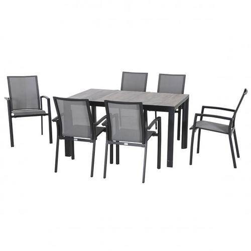 Gartenmöbel-Set Velia mit 6 Dining-Sesseln und Dining-Tisch, 140×90 cm