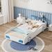 Wooden Twin Size Race Car Platform Bed Bed with Wheels Legs, Safety Rails, Tail Storage Rack, Easy Assembly