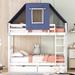 White Twin Over Twin Bunk Bed All-in-One Loft Bed with Tent, Drawers & Solid Wood Slats Support for Multi-Child Families